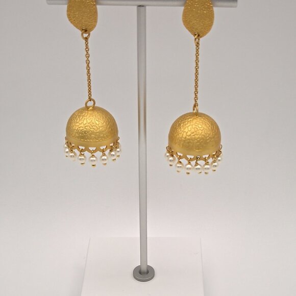 925 Sterling Silver Jhumka Natural Pearl Earrings – Great for Indian Weddings - Picture 7 of 10